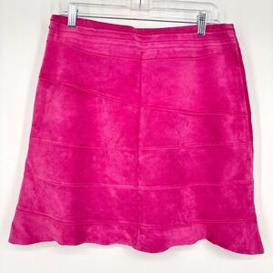 Mary Jane Marcasiano Suede A-Line Mini Skirt Sz 12 Pink Genuine Leather Vintage?